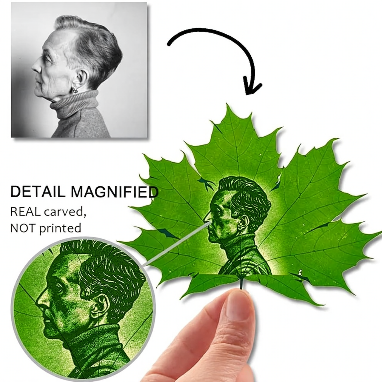 Photo gravée au laser sur les feuilles