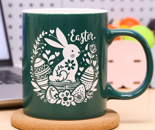 Mug marqué au laser avec fixation rotative