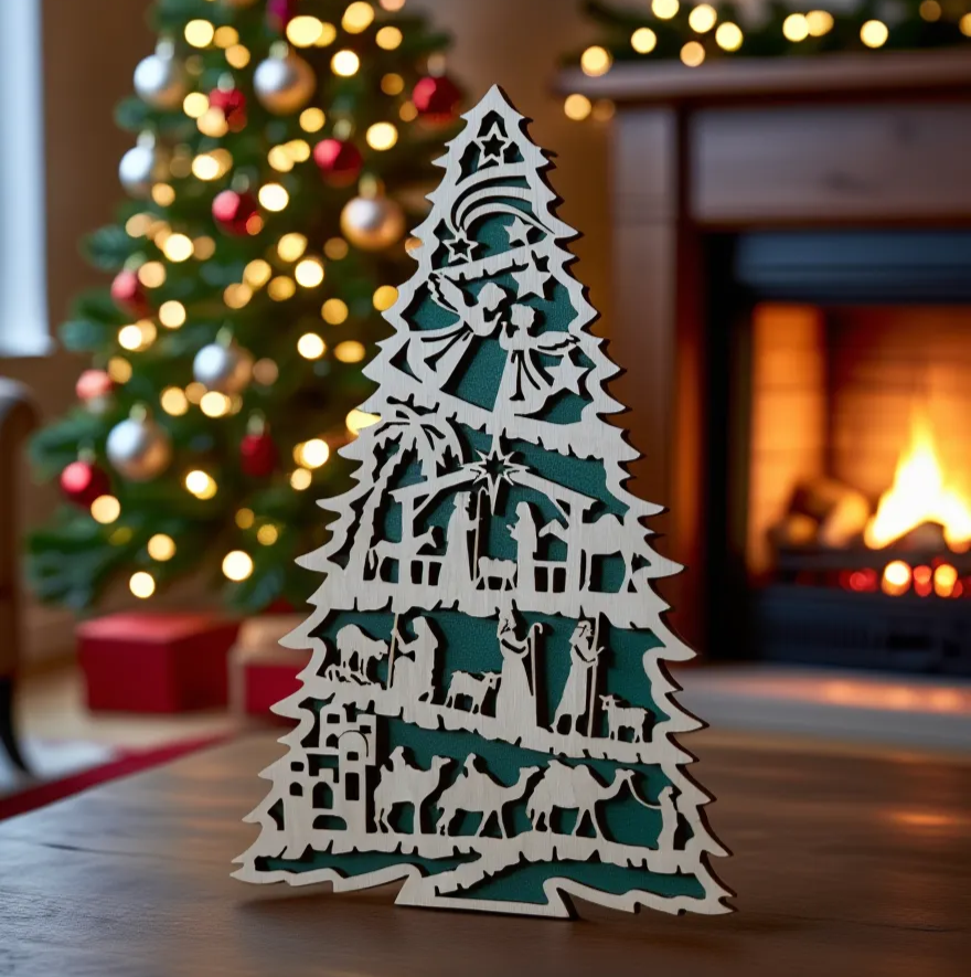 Arbre de Noël décoratif en bois découpé au laser