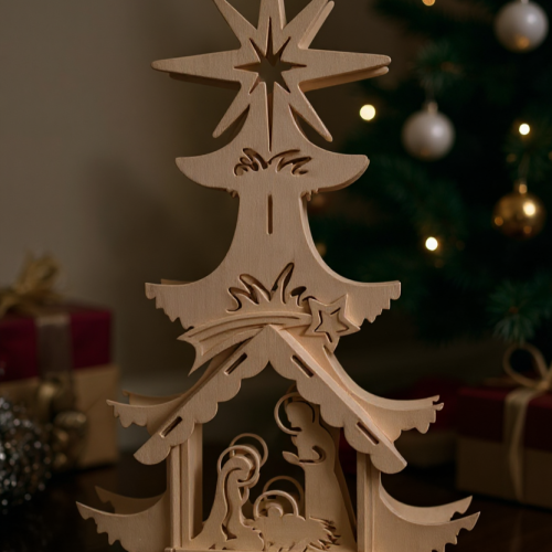 Conception d'arbre de Noël en bois découpé au laser