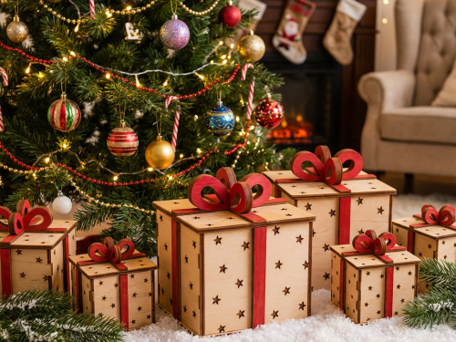 Boîte cadeau de Noël en bois découpé au laser