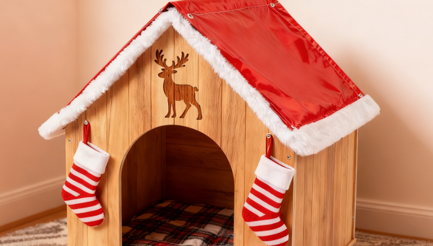 Maison pour animaux de compagnie de Noël gravée au laser