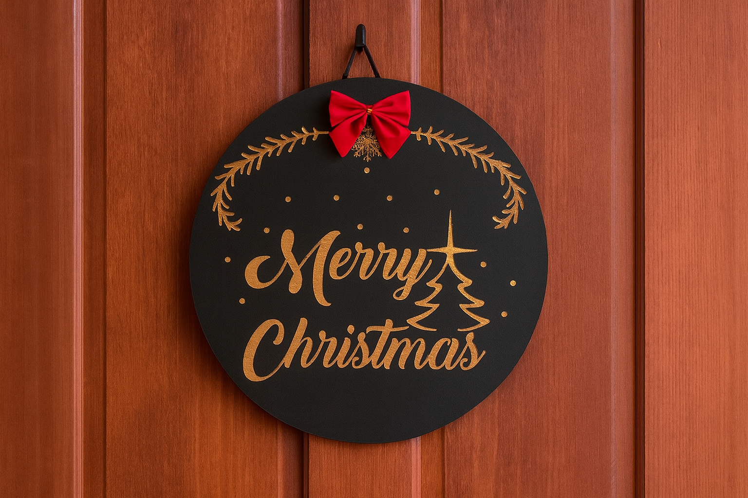Panneau de porte de Noël en bois découpé au laser