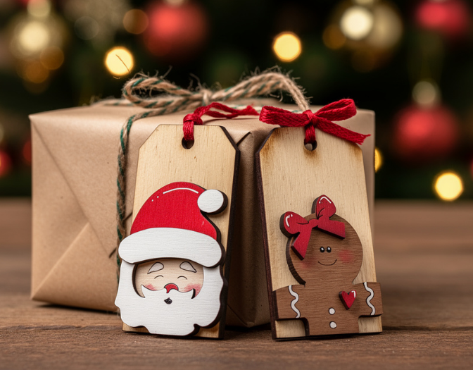 Étiquettes de cadeau de Noël découpées au laser