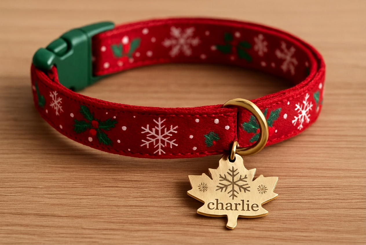 Collier d'animal familier de Noël avec l'étiquette de nom