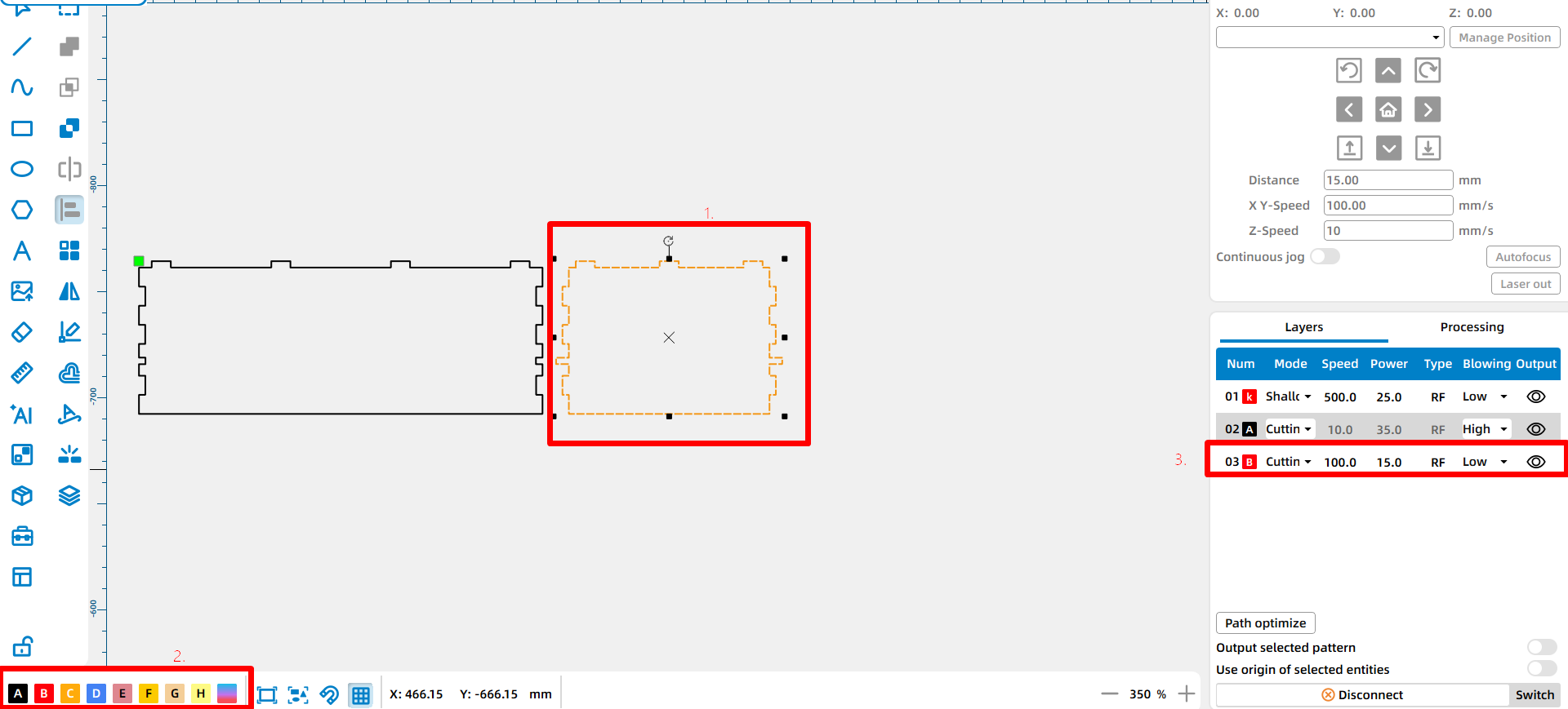 Assigner des formes à différents calques dans LaserMaker